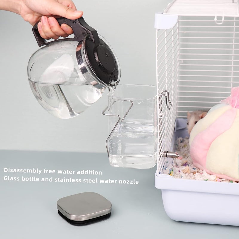 HardcorePet زجاجة ماء هامستر، موزع ماء زجاجي للحيوانات الصغيرة، فوهة من الفولاذ المقاوم للصدأ بدون تسرب للماء للحيوانات الطائرة، الجرذان والطيور (10.1 أونصة) - Image 2